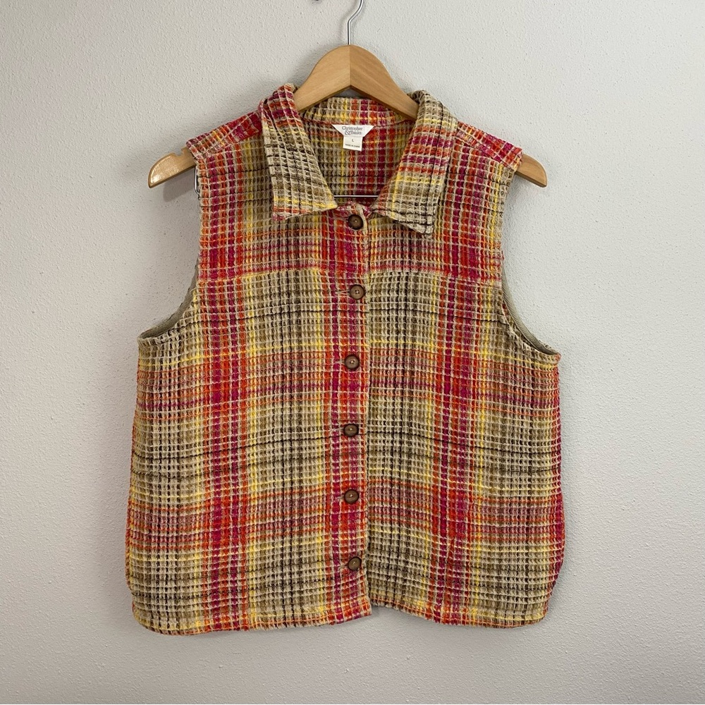 Christopher and Banks Plaid Button‎ Up Vest Colorful Women's Size L
